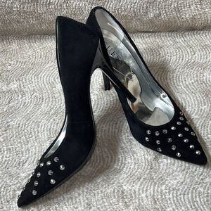 NINE WEST Suede Stiletto Heels with Silver Studs Black "WGMAIRE" Sz 6